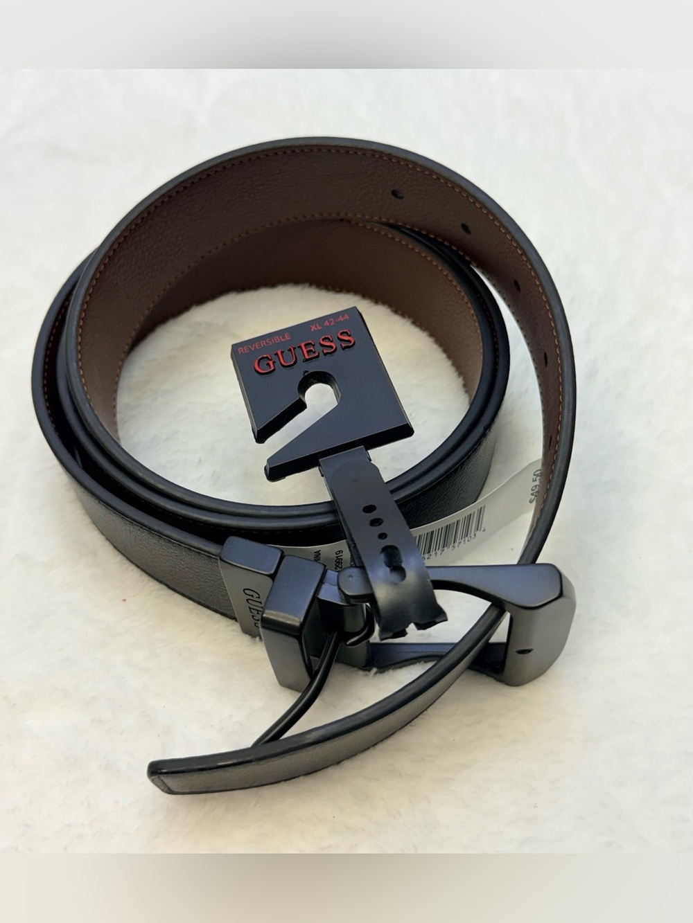 GUESS Men's Black and Brown Reversible Leather Belt